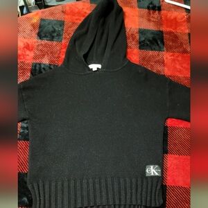 Calvin Klein Woman’s black Side Slits Hoodie Knitted Sweater. Size XS